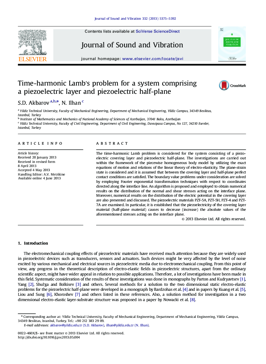 Time-harmonic Lamb's problem for a system comprising a piezoelectric layer and piezoelectric half-plane