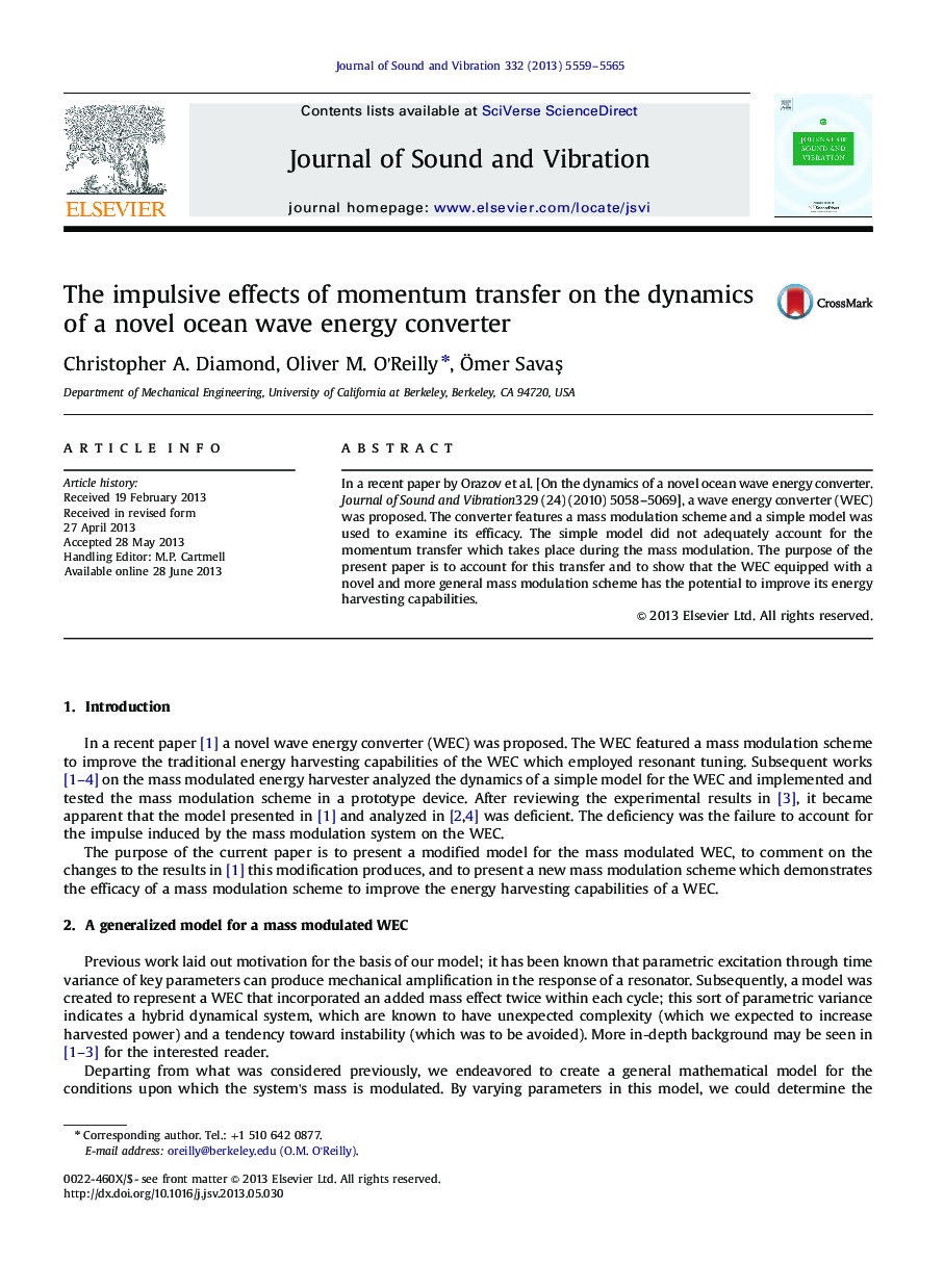The impulsive effects of momentum transfer on the dynamics of a novel ocean wave energy converter