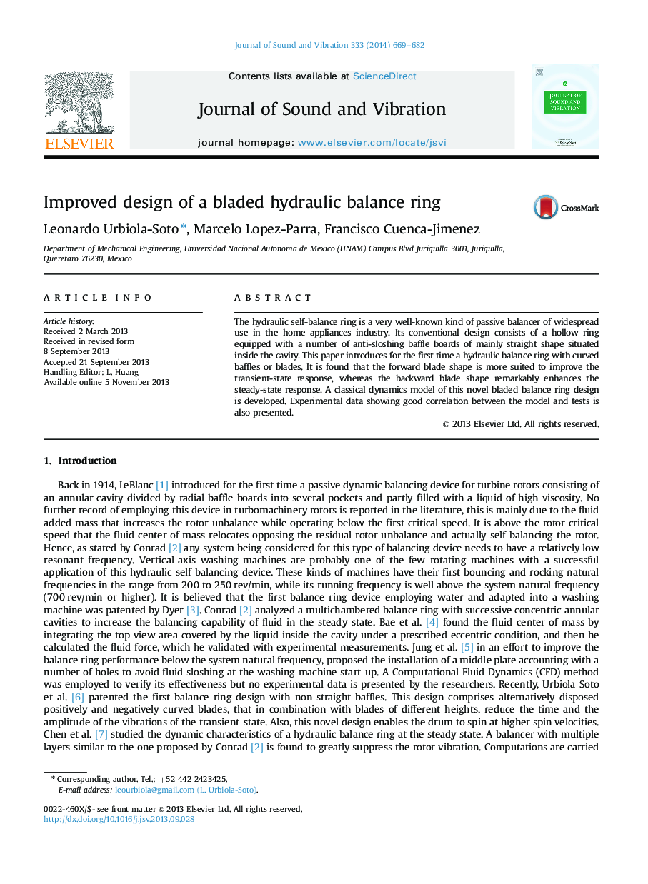 Improved design of a bladed hydraulic balance ring