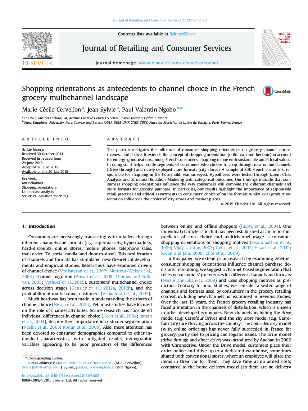 Shopping orientations as antecedents to channel choice in the French grocery multichannel landscape