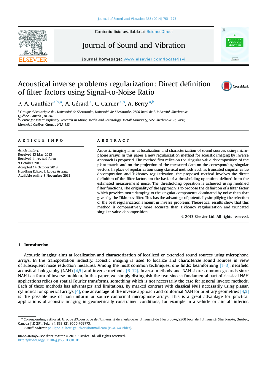 Acoustical inverse problems regularization: Direct definition of filter factors using Signal-to-Noise Ratio