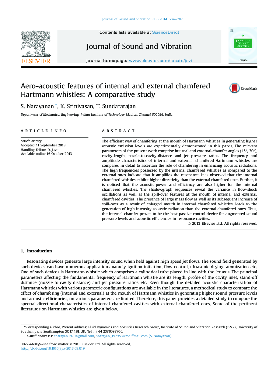 Aero-acoustic features of internal and external chamfered Hartmann whistles: A comparative study
