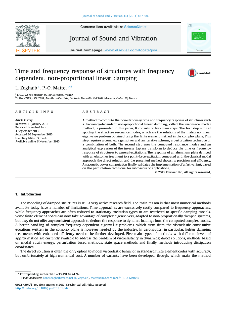Time and frequency response of structures with frequency dependent, non-proportional linear damping
