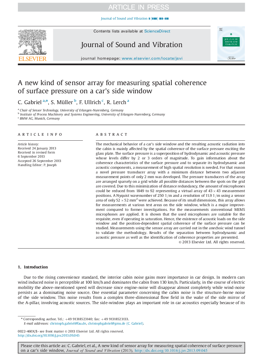 A new kind of sensor array for measuring spatial coherence of surface pressure on a car's side window