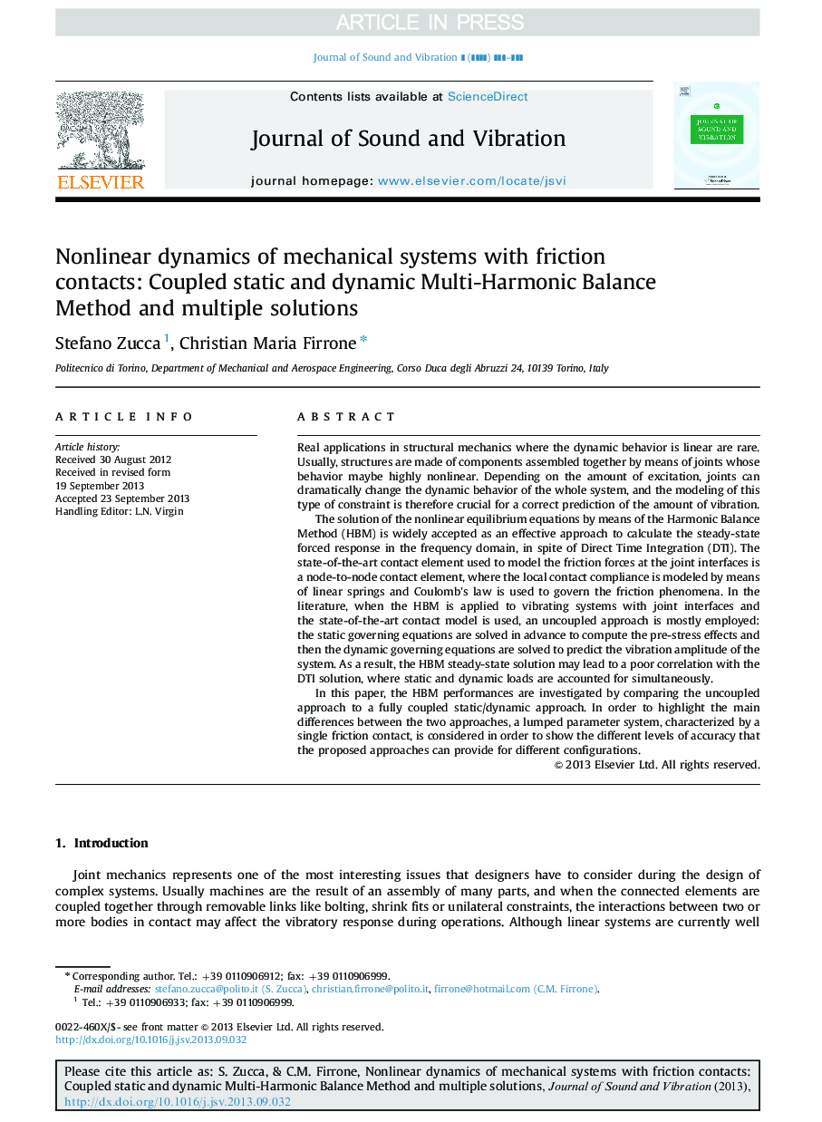 Nonlinear dynamics of mechanical systems with friction contacts: Coupled static and dynamic Multi-Harmonic Balance Method and multiple solutions