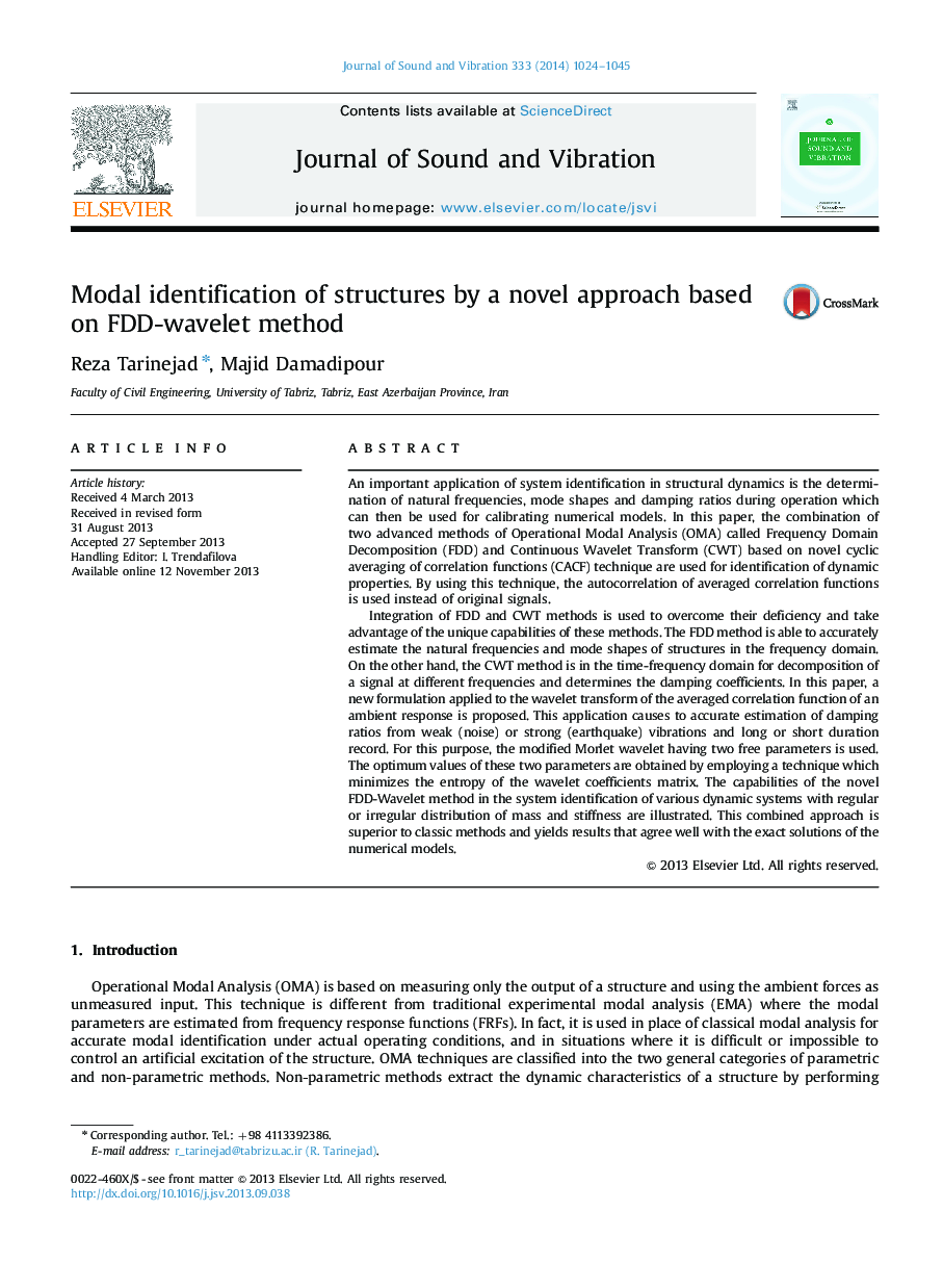 Modal identification of structures by a novel approach based on FDD-wavelet method