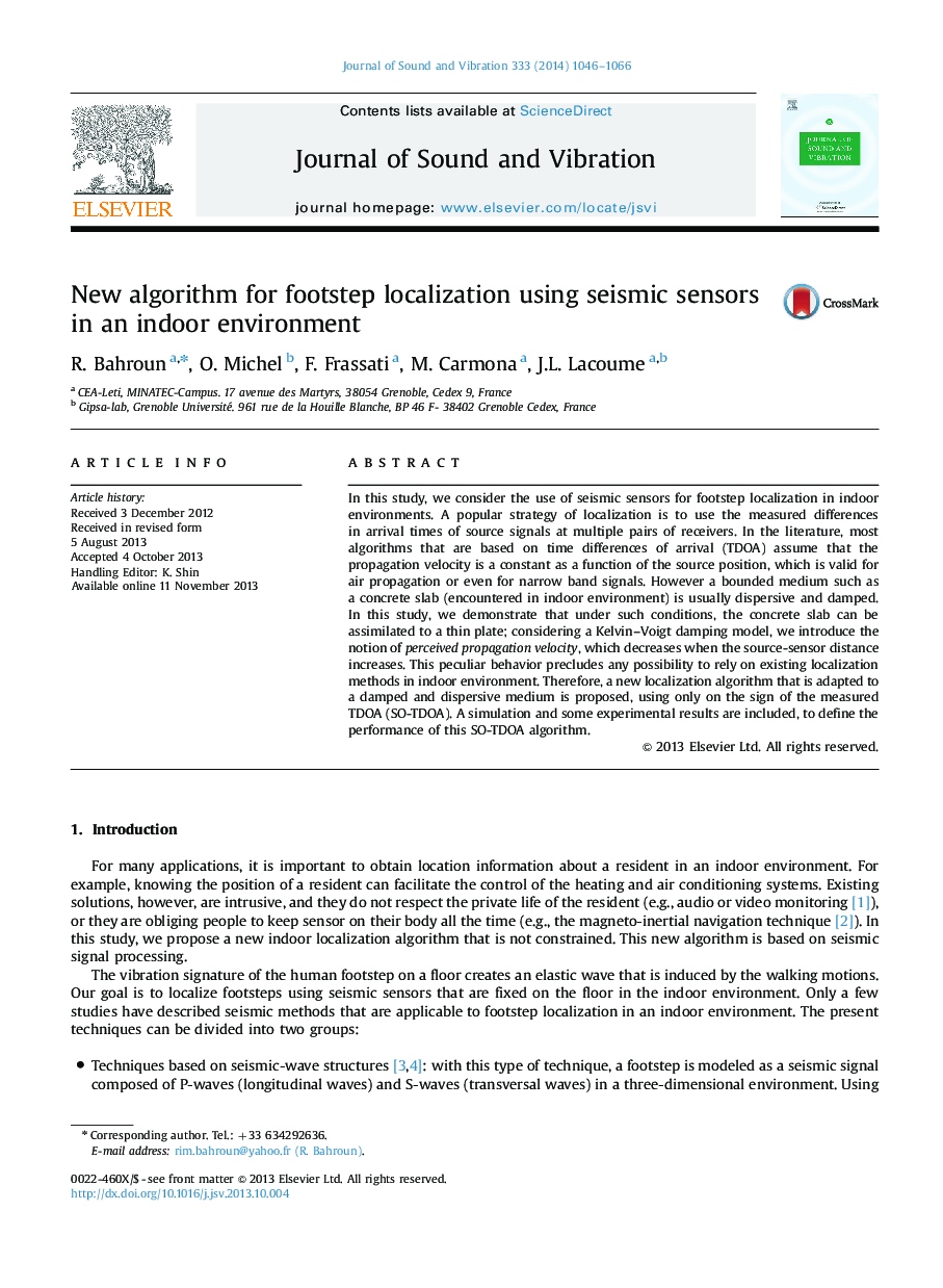 New algorithm for footstep localization using seismic sensors in an indoor environment