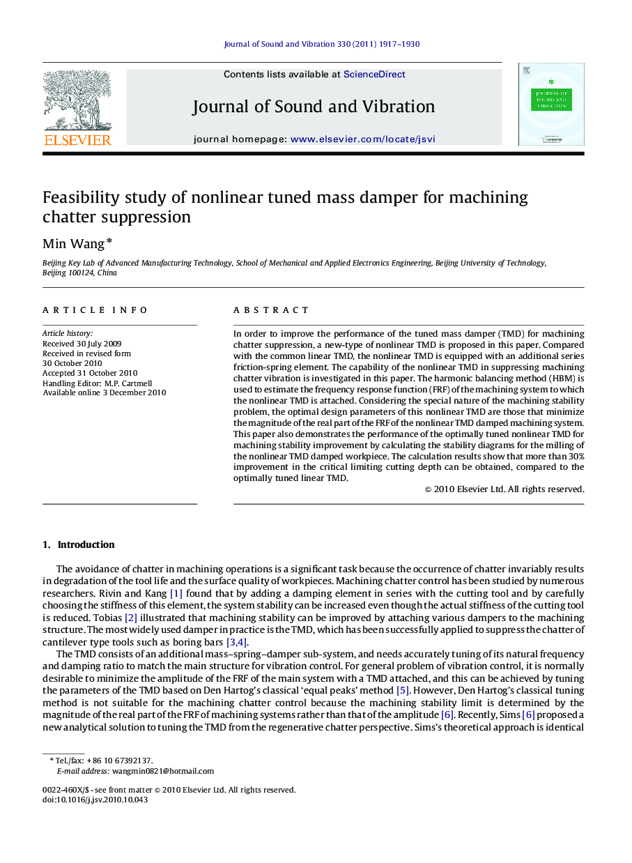 Feasibility study of nonlinear tuned mass damper for machining chatter suppression