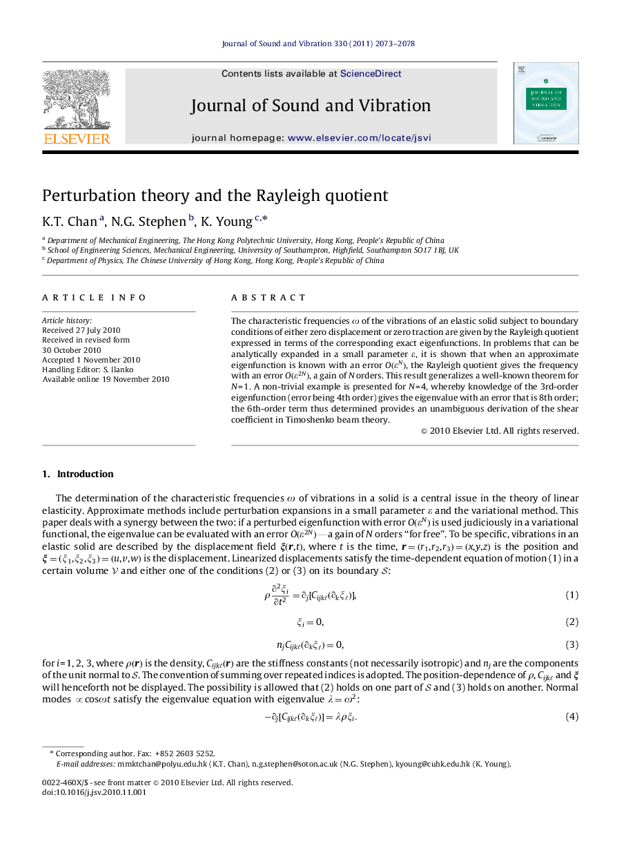 Perturbation theory and the Rayleigh quotient