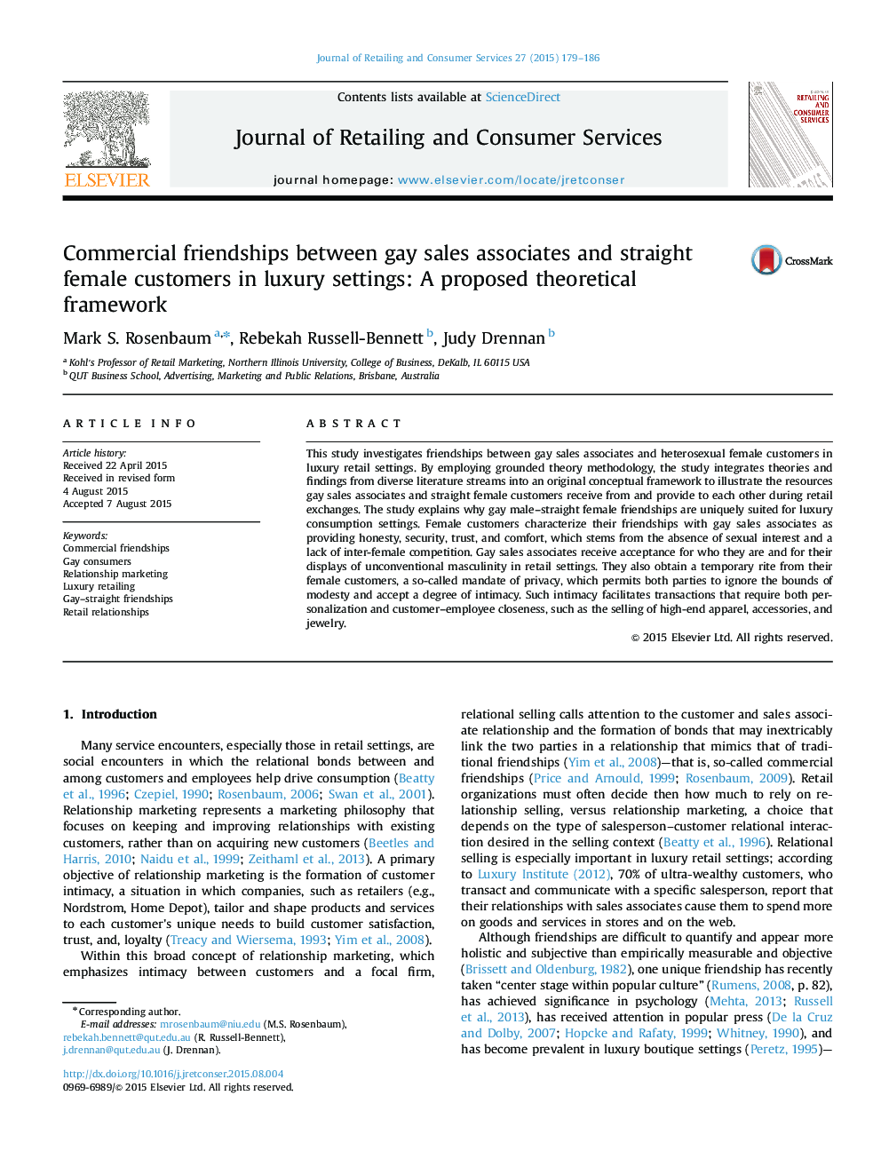 Commercial friendships between gay sales associates and straight female customers in luxury settings: A proposed theoretical framework