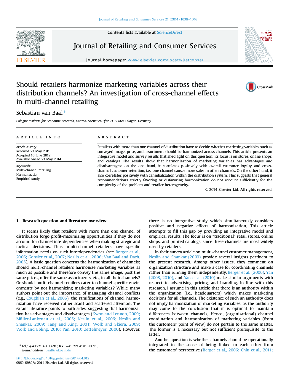 Should retailers harmonize marketing variables across their distribution channels? An investigation of cross-channel effects in multi-channel retailing