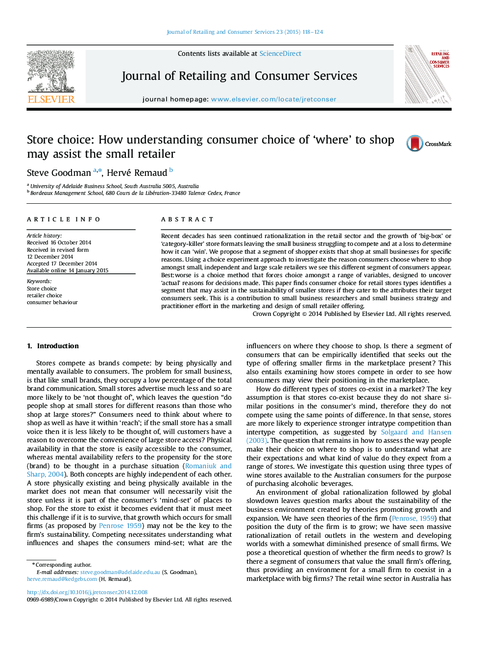 Store choice: How understanding consumer choice of ‘where’ to shop may assist the small retailer