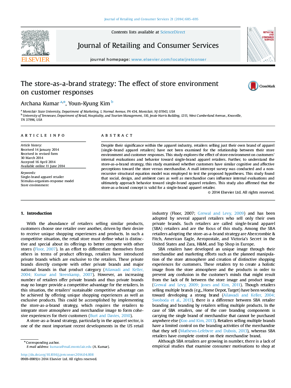 The store-as-a-brand strategy: The effect of store environment on customer responses