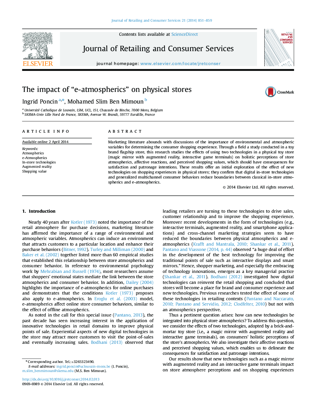 The impact of “e-atmospherics” on physical stores