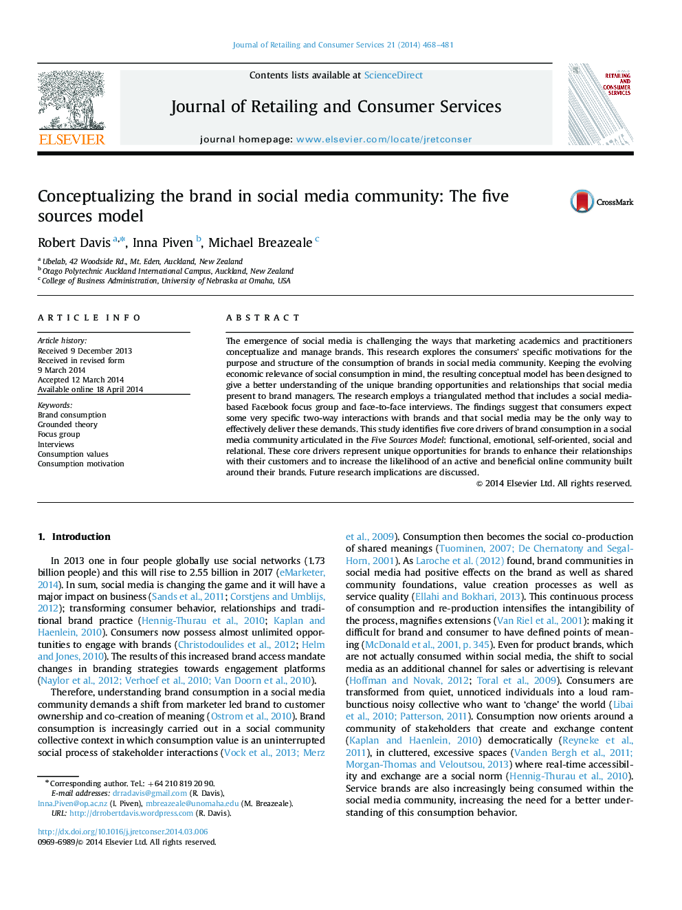 Conceptualizing the brand in social media community: The five sources model