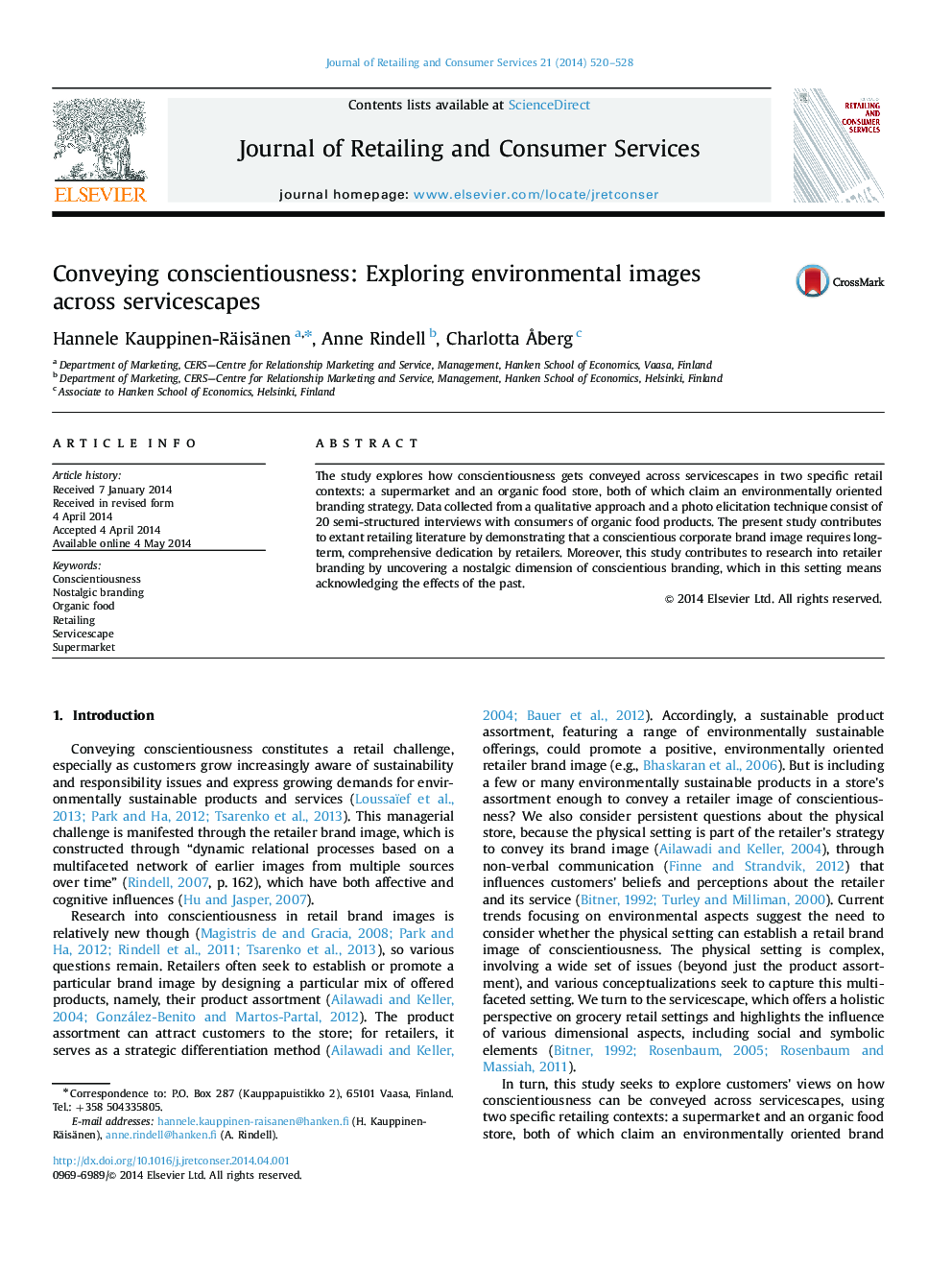 Conveying conscientiousness: Exploring environmental images across servicescapes