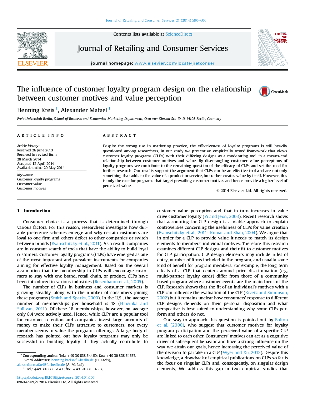 The influence of customer loyalty program design on the relationship between customer motives and value perception