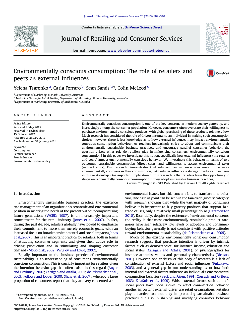 Environmentally conscious consumption: The role of retailers and peers as external influences