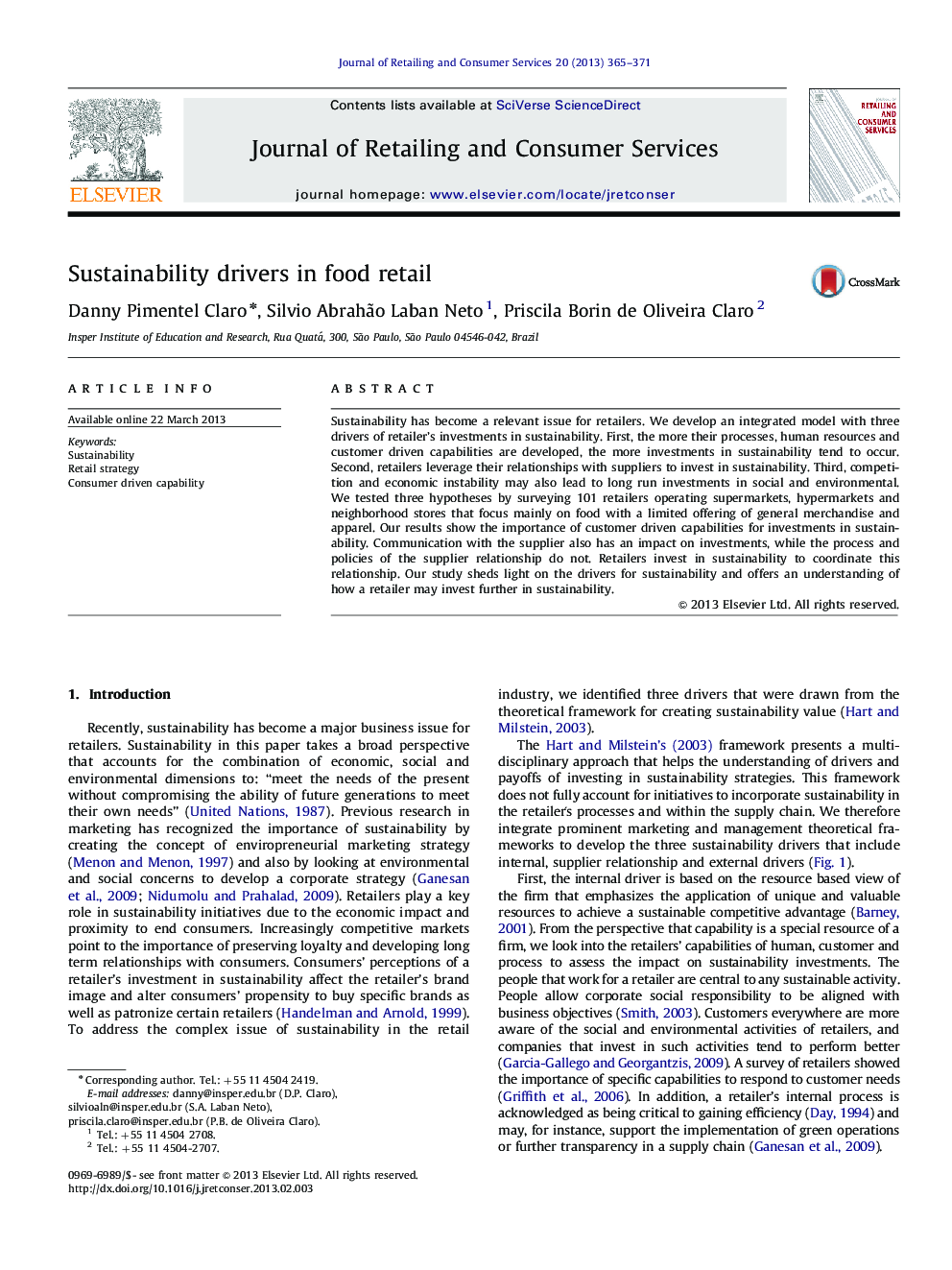 Sustainability drivers in food retail