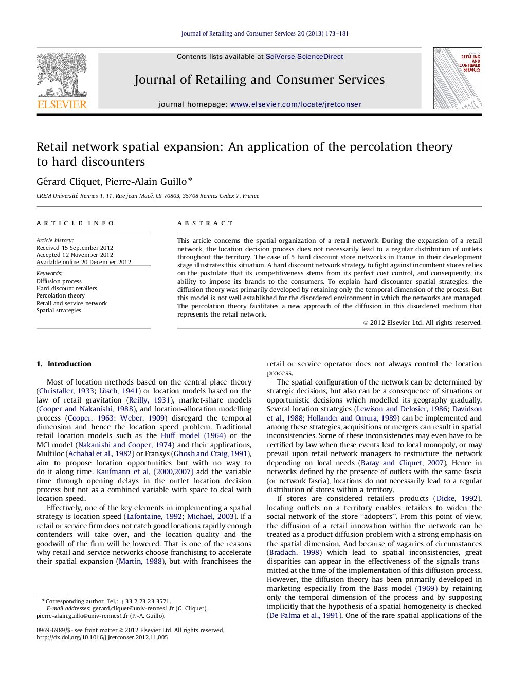 Retail network spatial expansion: An application of the percolation theory to hard discounters