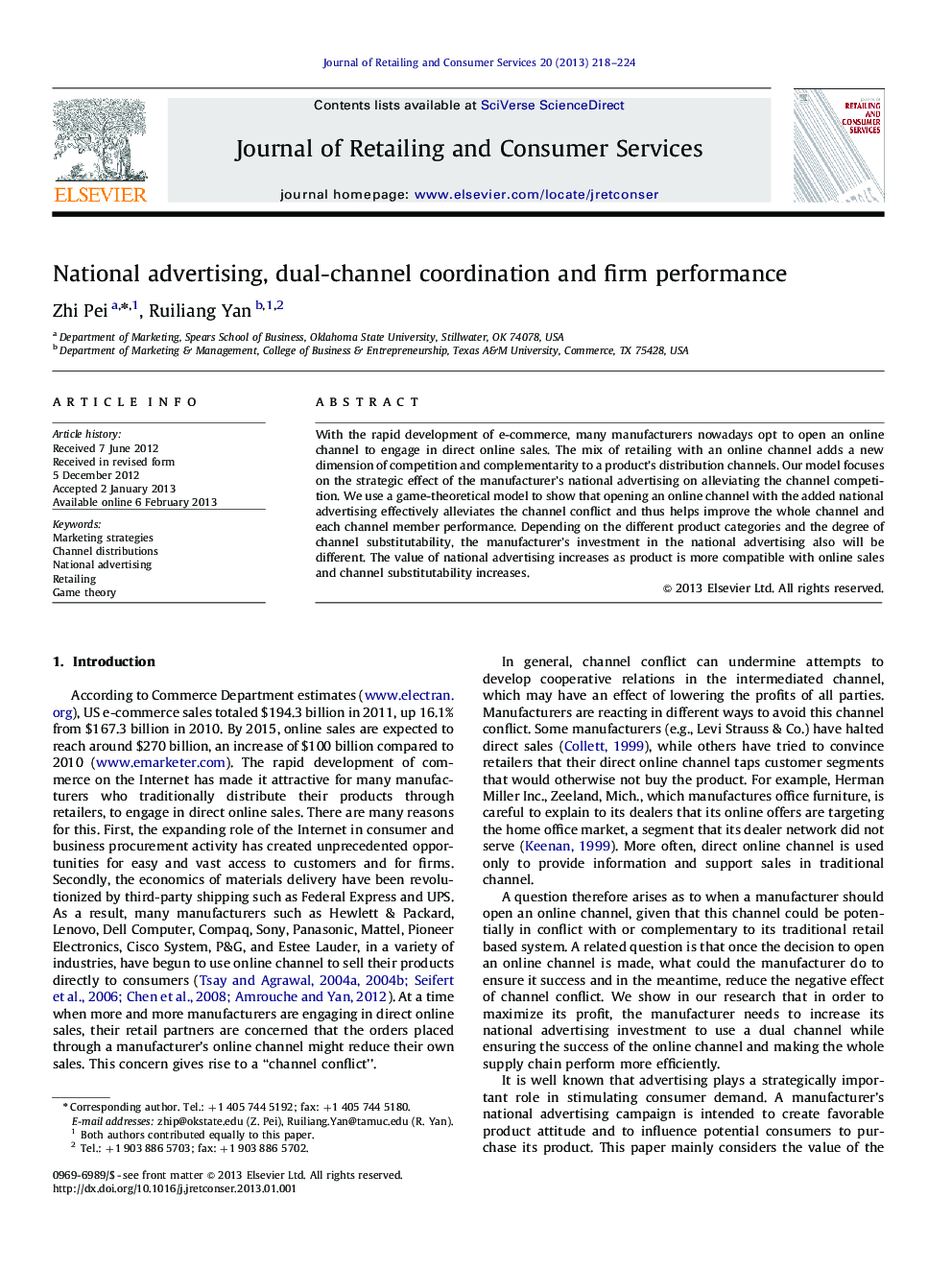 National advertising, dual-channel coordination and firm performance