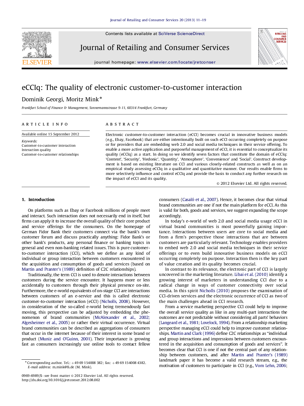 eCCIq: The quality of electronic customer-to-customer interaction