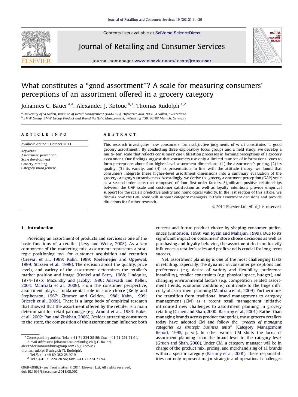 What constitutes a “good assortment”? A scale for measuring consumers' perceptions of an assortment offered in a grocery category