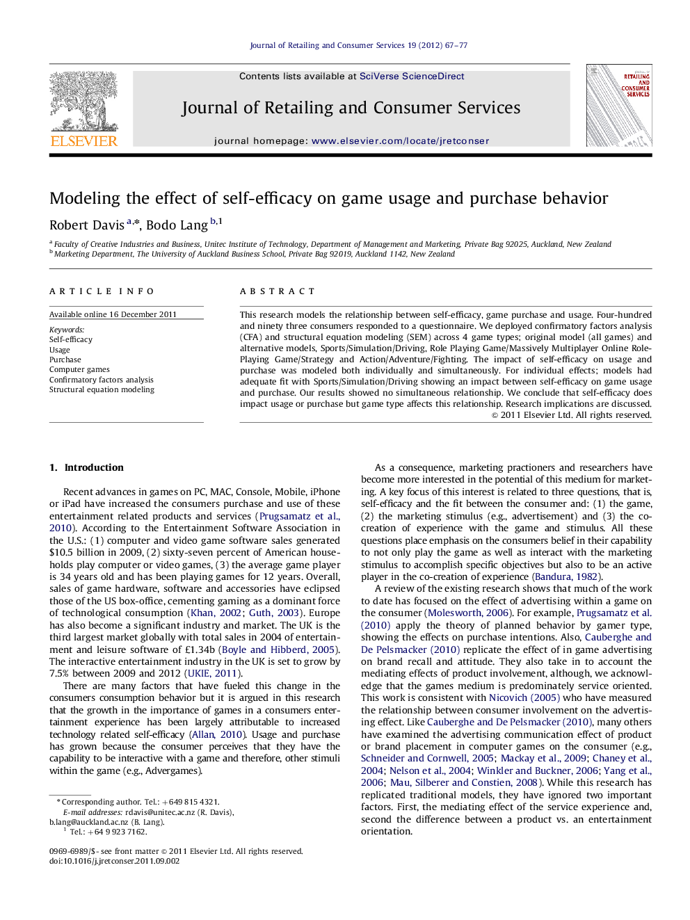 Modeling the effect of self-efficacy on game usage and purchase behavior