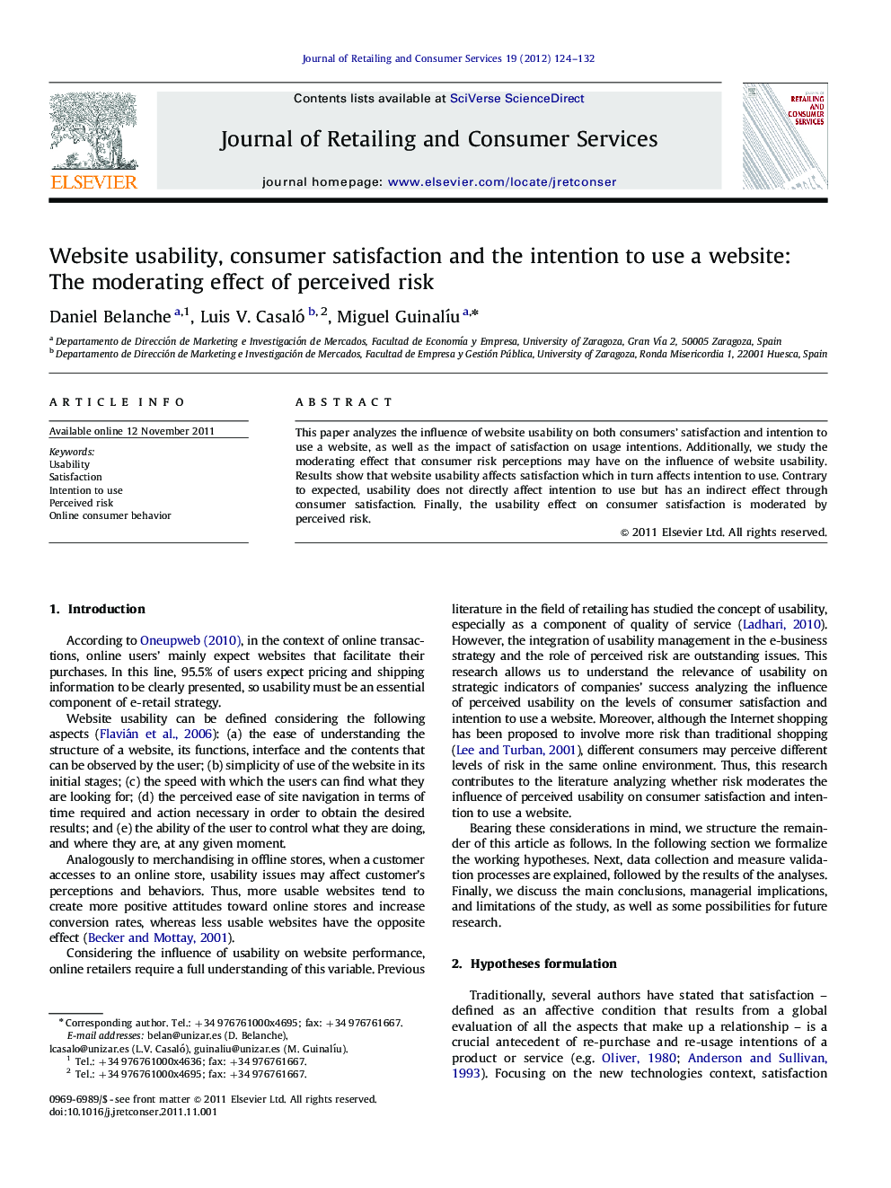 Website usability, consumer satisfaction and the intention to use a website: The moderating effect of perceived risk