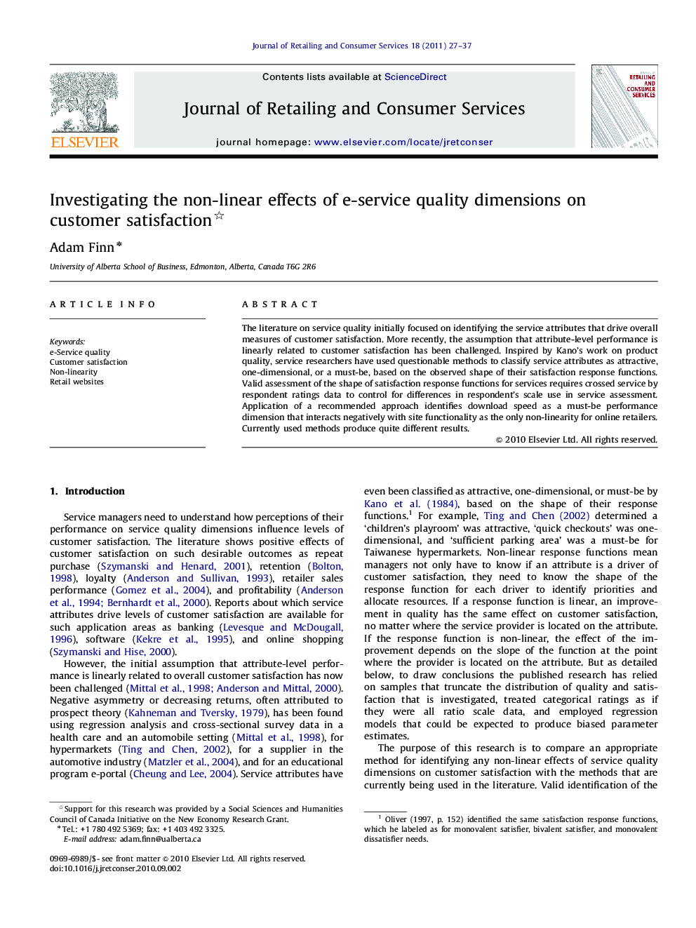 Investigating the non-linear effects of e-service quality dimensions on customer satisfaction 