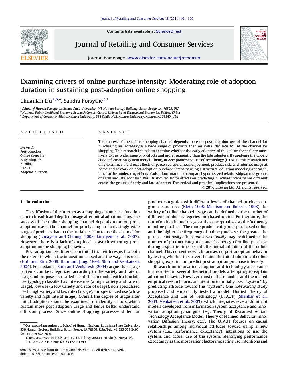 Examining drivers of online purchase intensity: Moderating role of adoption duration in sustaining post-adoption online shopping