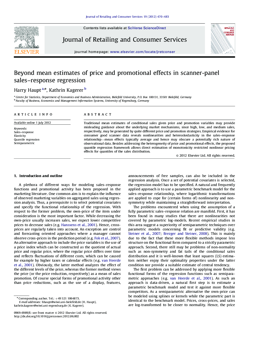 Beyond mean estimates of price and promotional effects in scanner-panel sales–response regression