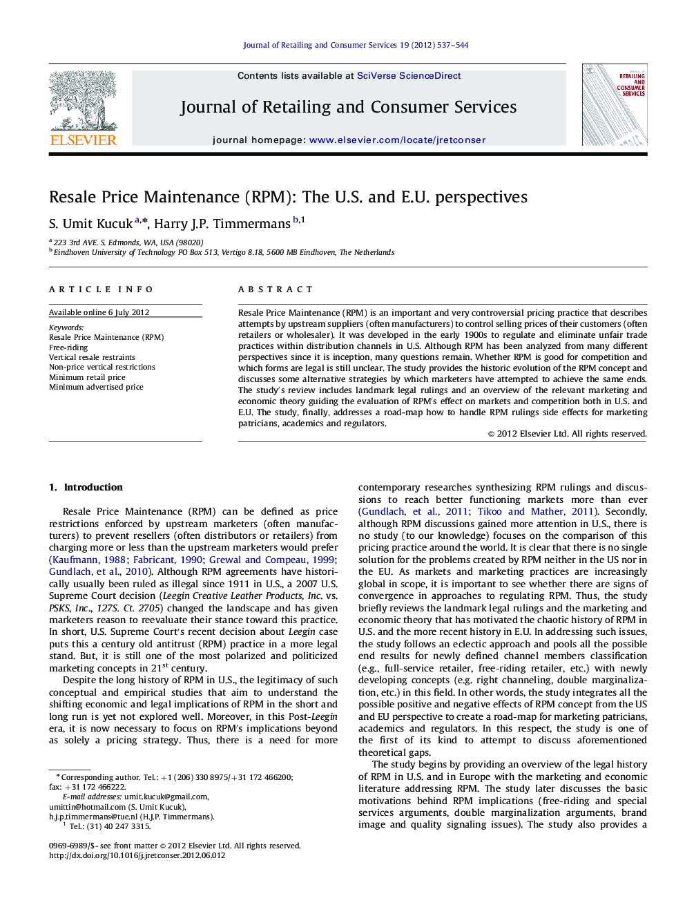 Resale Price Maintenance (RPM): The U.S. and E.U. perspectives