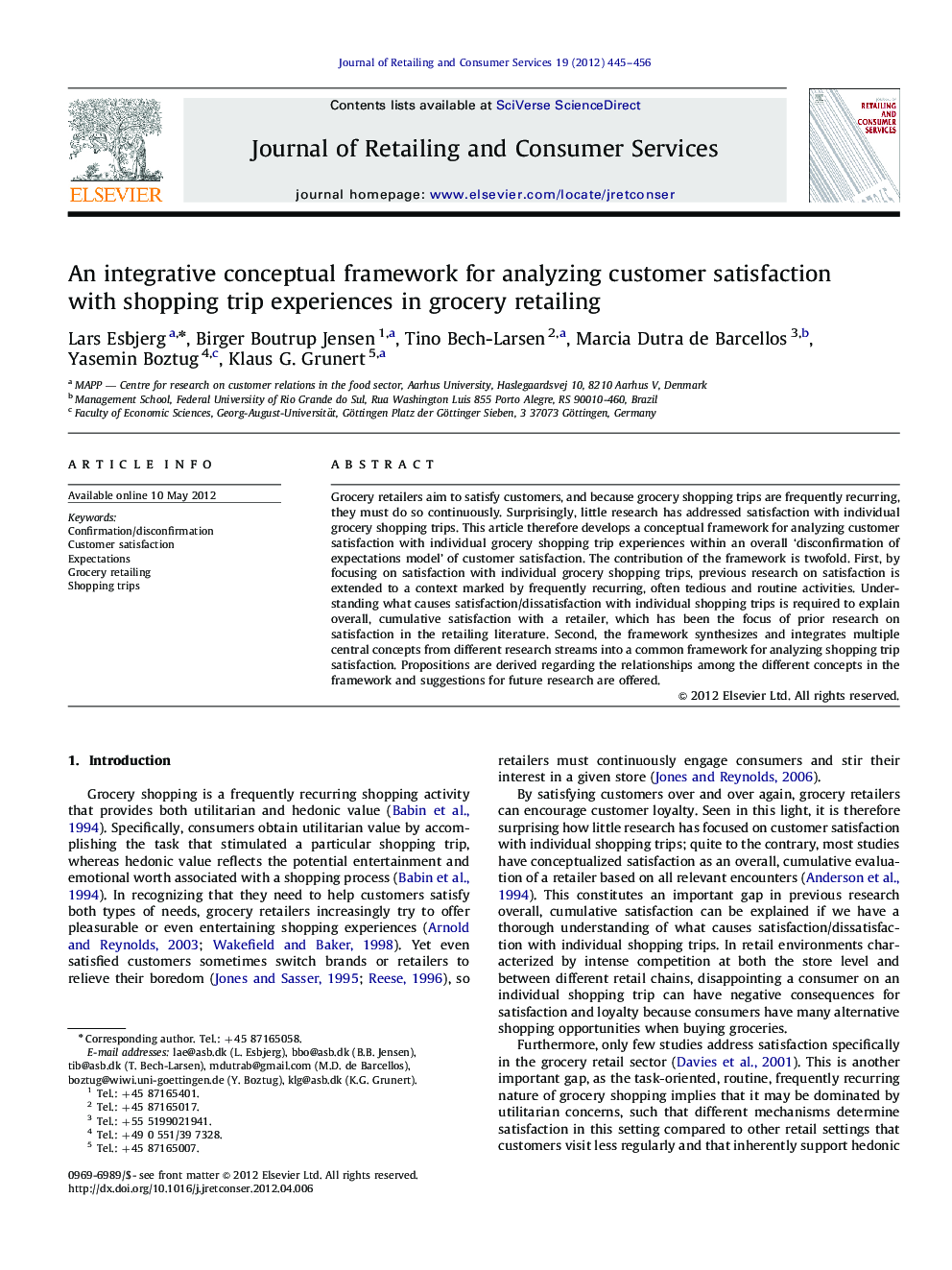 An integrative conceptual framework for analyzing customer satisfaction with shopping trip experiences in grocery retailing