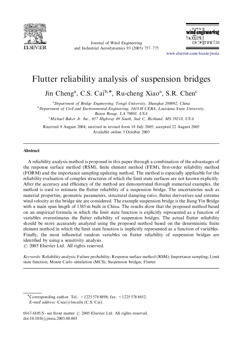 Flutter reliability analysis of suspension bridges