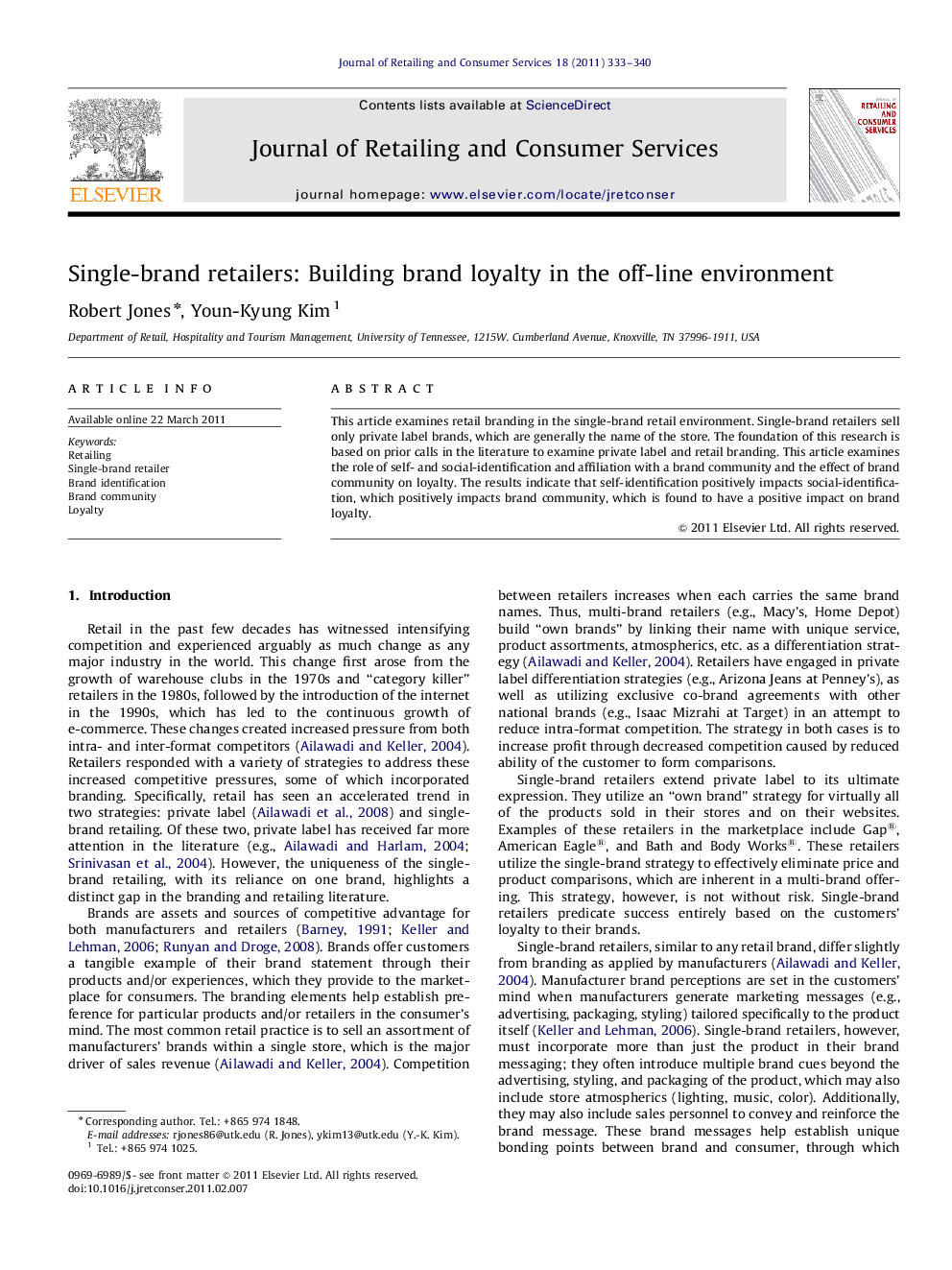 Single-brand retailers: Building brand loyalty in the off-line environment