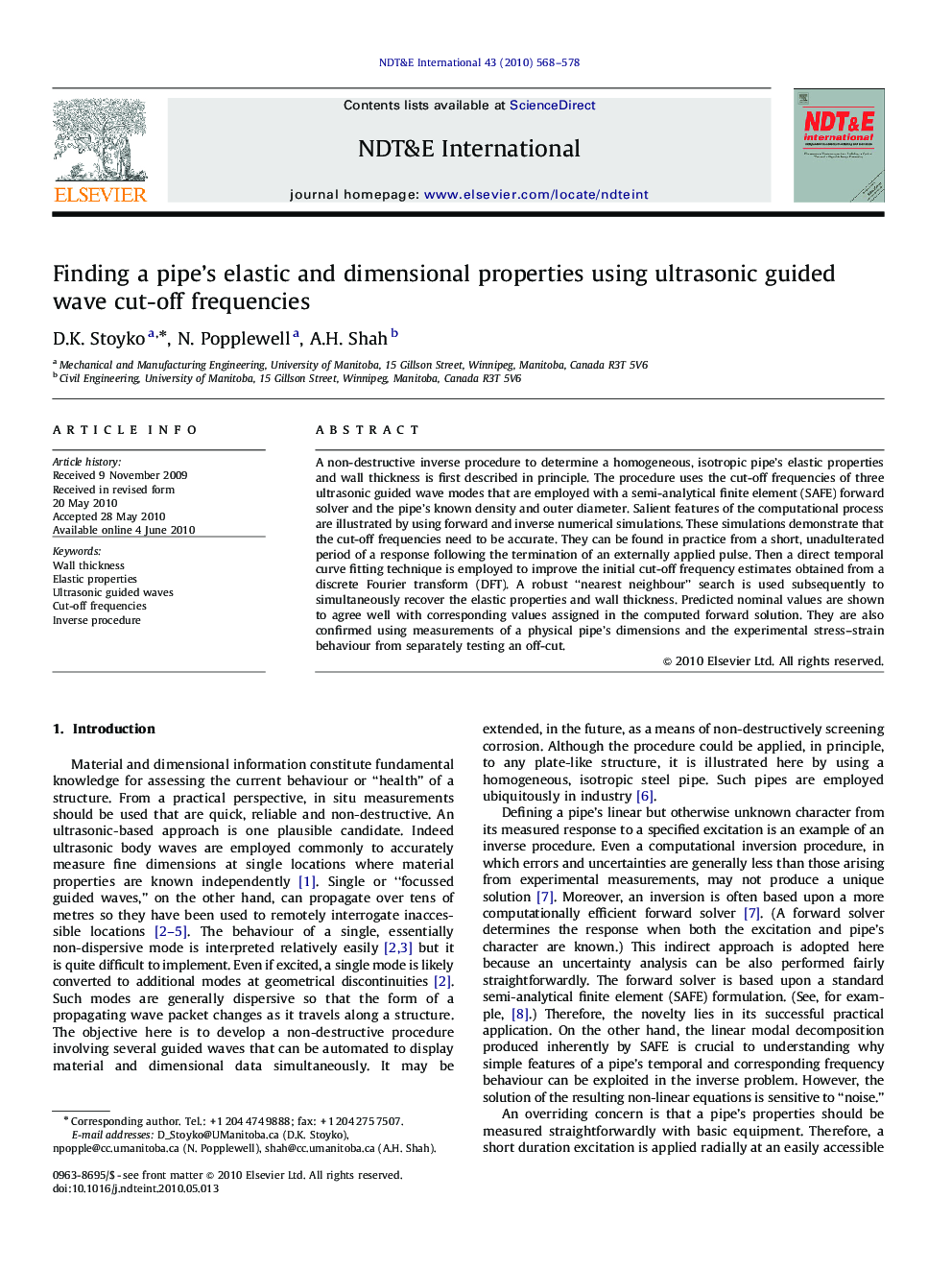 Finding a pipe's elastic and dimensional properties using ultrasonic guided wave cut-off frequencies