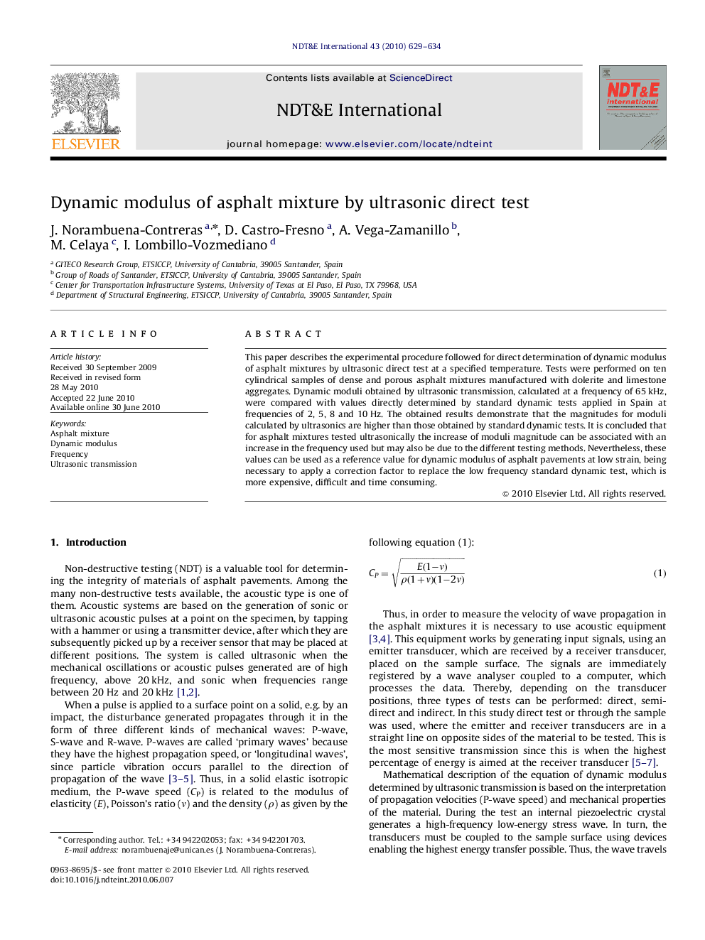 Dynamic modulus of asphalt mixture by ultrasonic direct test