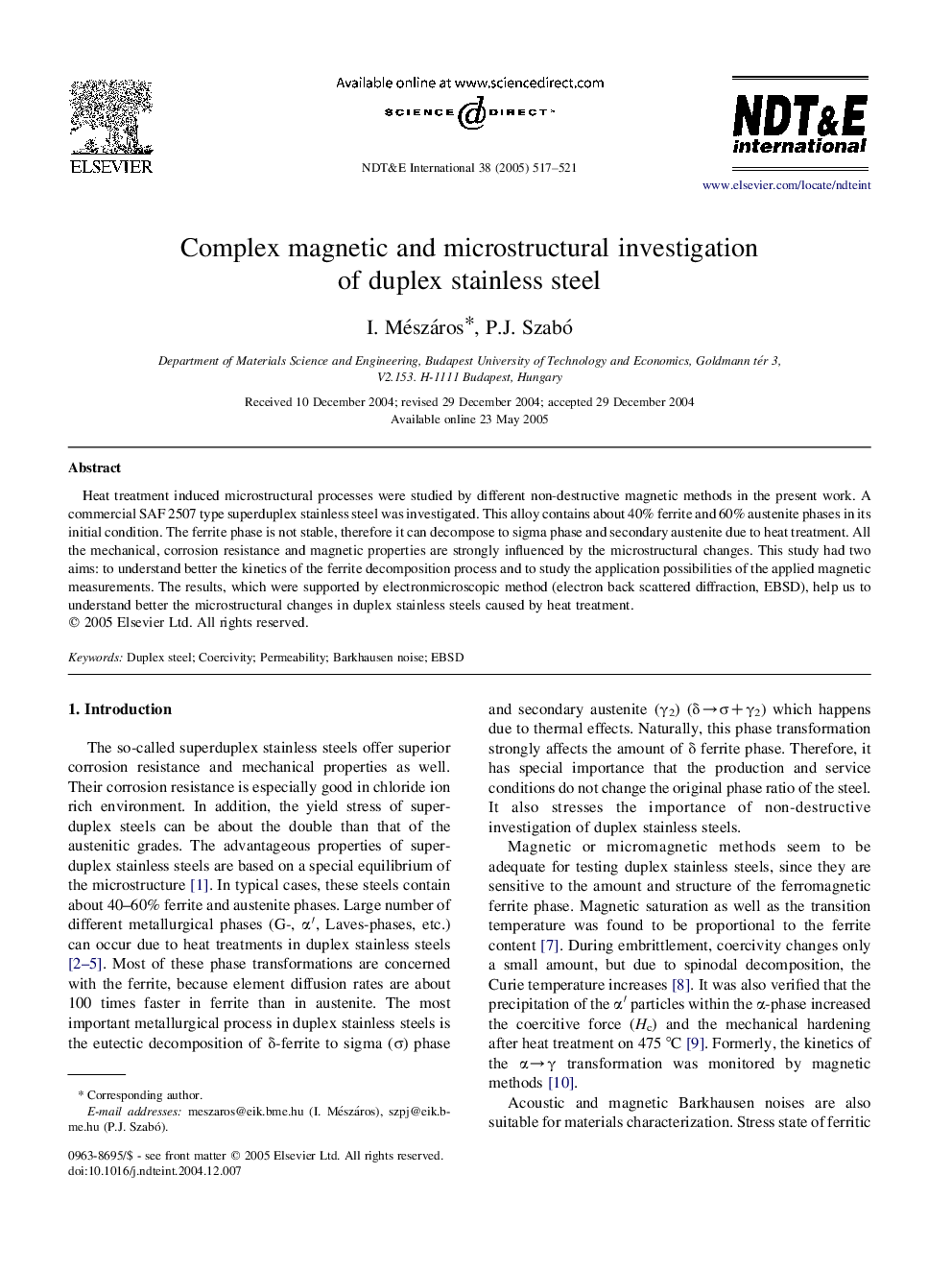 Complex magnetic and microstructural investigation of duplex stainless steel