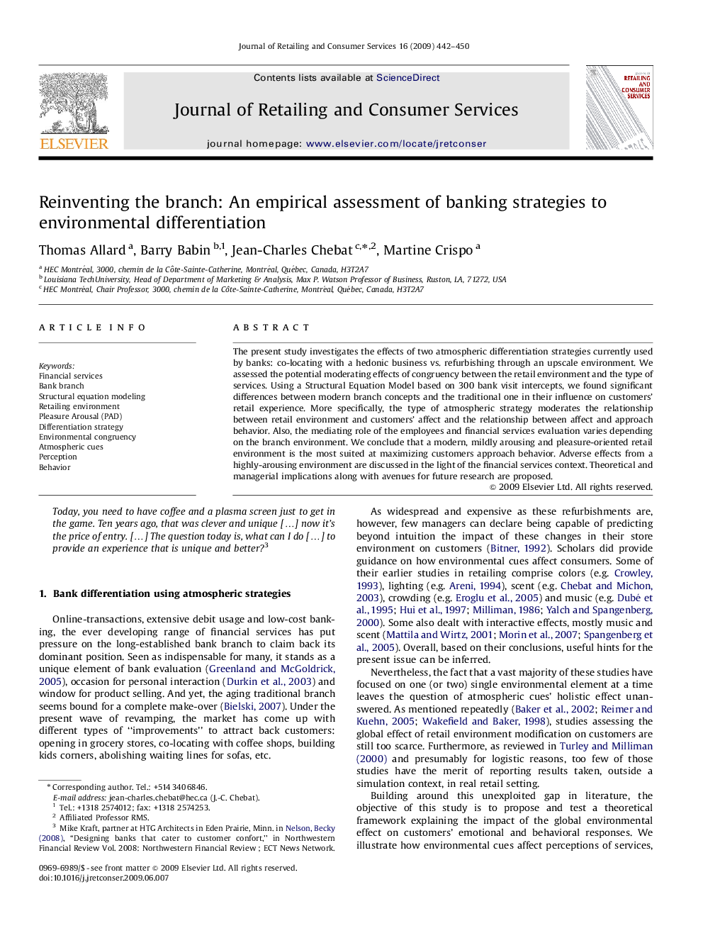 Reinventing the branch: An empirical assessment of banking strategies to environmental differentiation