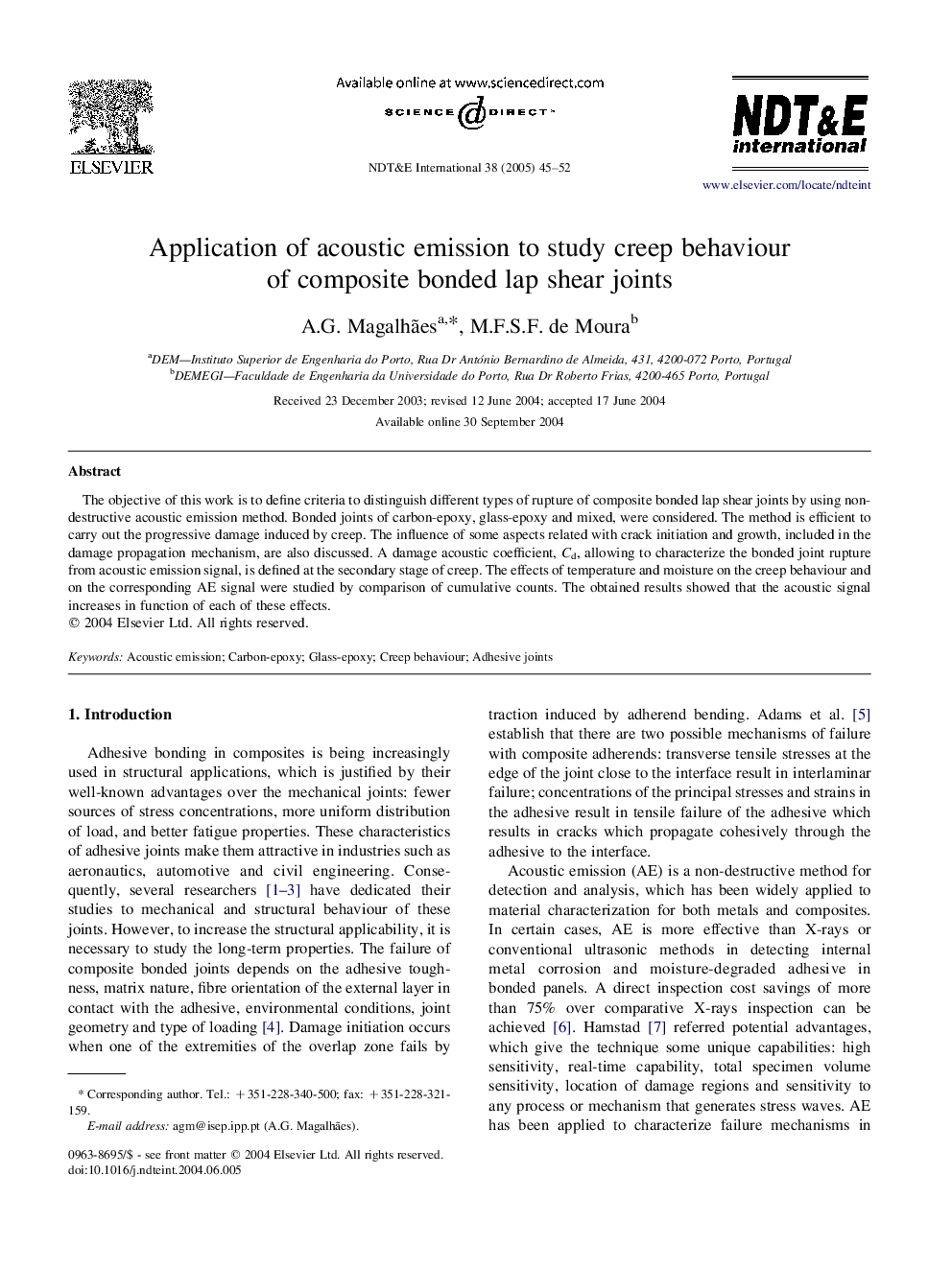 Application of acoustic emission to study creep behaviour of composite bonded lap shear joints