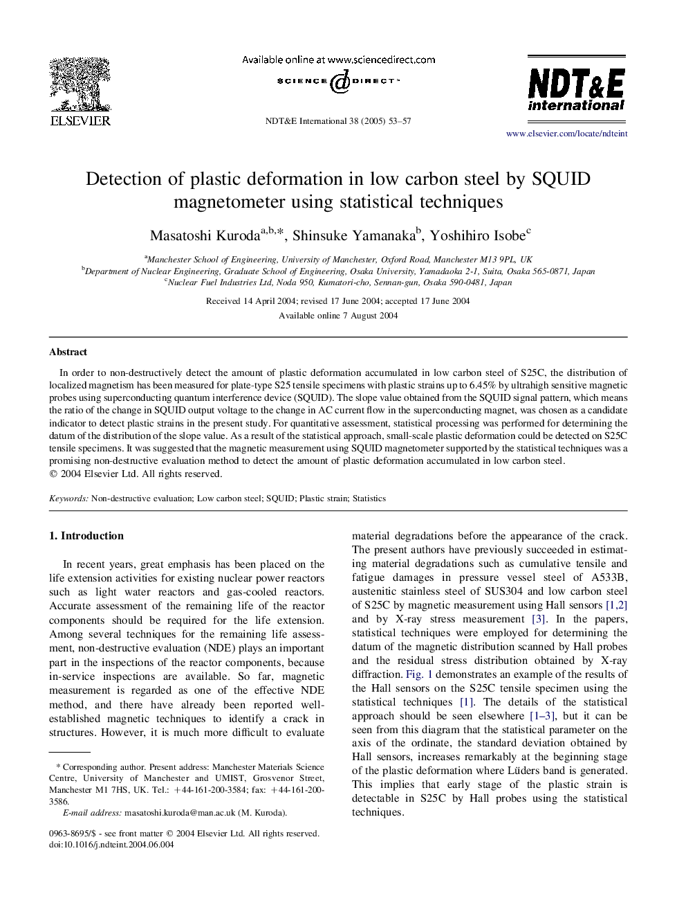 Detection of plastic deformation in low carbon steel by SQUID magnetometer using statistical techniques