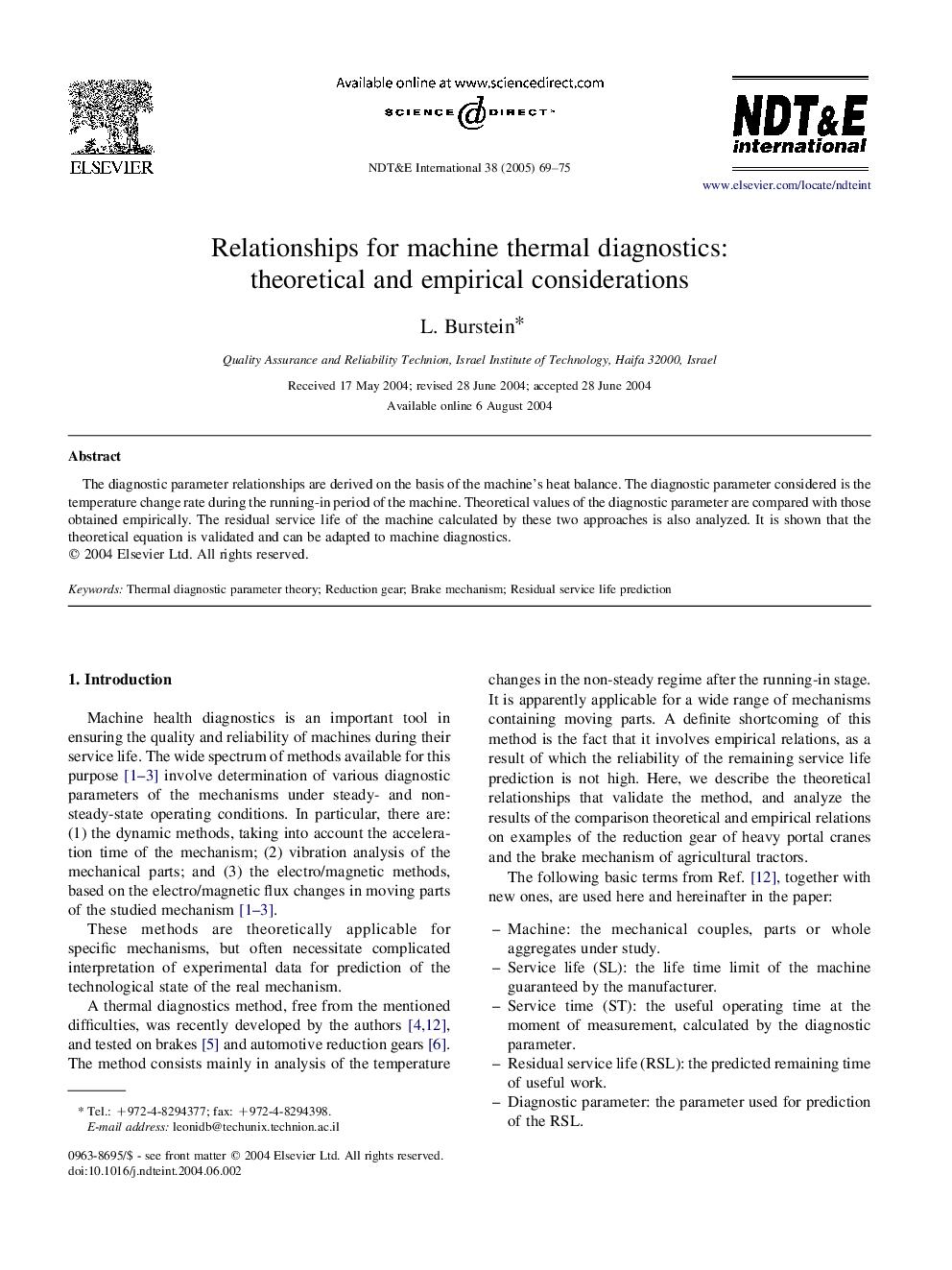 Relationships for machine thermal diagnostics: theoretical and empirical considerations