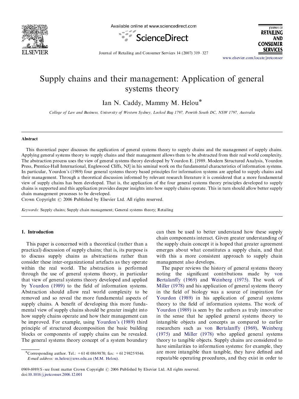 Supply chains and their management: Application of general systems theory