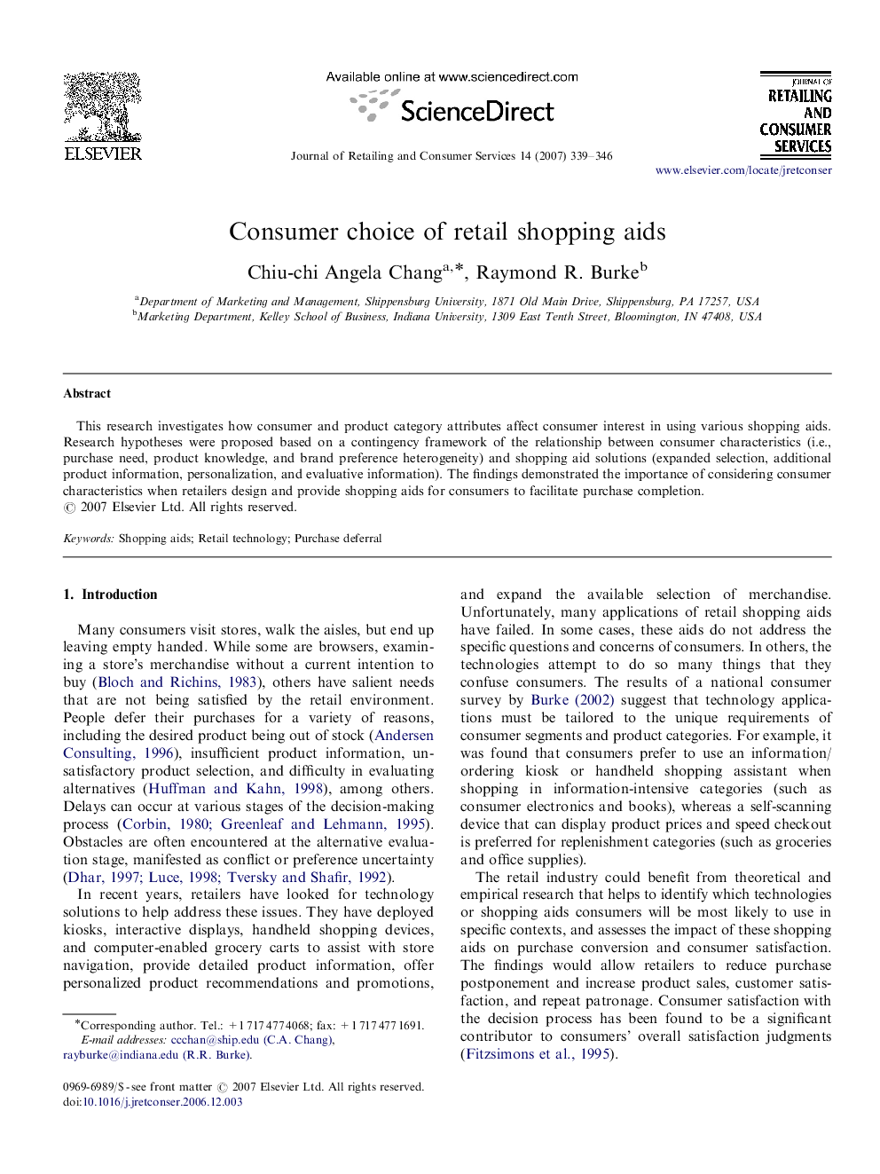 Consumer choice of retail shopping aids