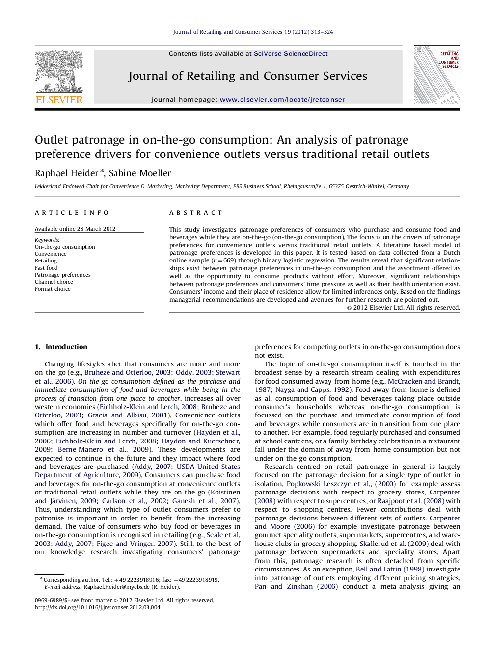 Outlet patronage in on-the-go consumption: An analysis of patronage preference drivers for convenience outlets versus traditional retail outlets