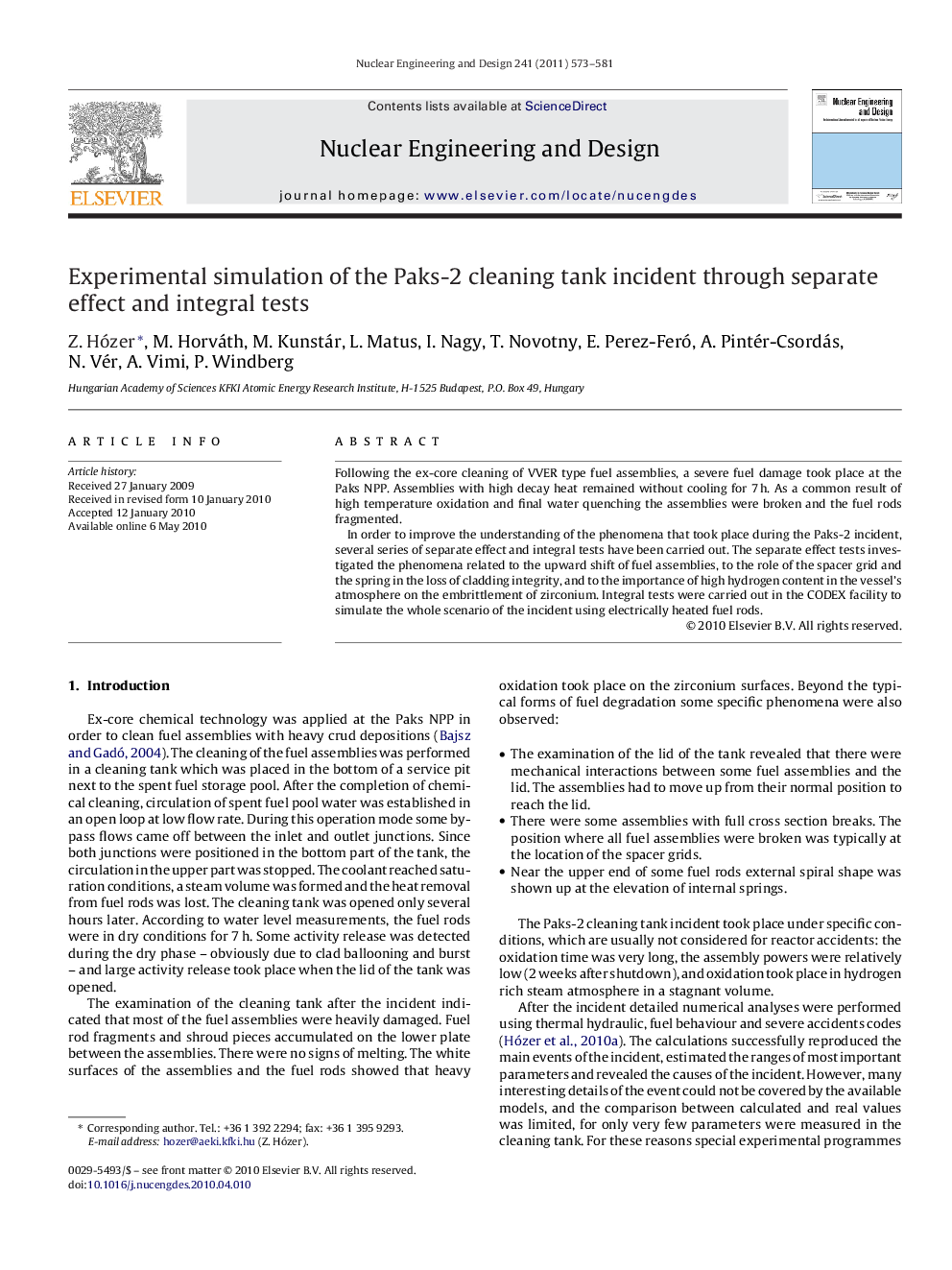 Experimental simulation of the Paks-2 cleaning tank incident through separate effect and integral tests