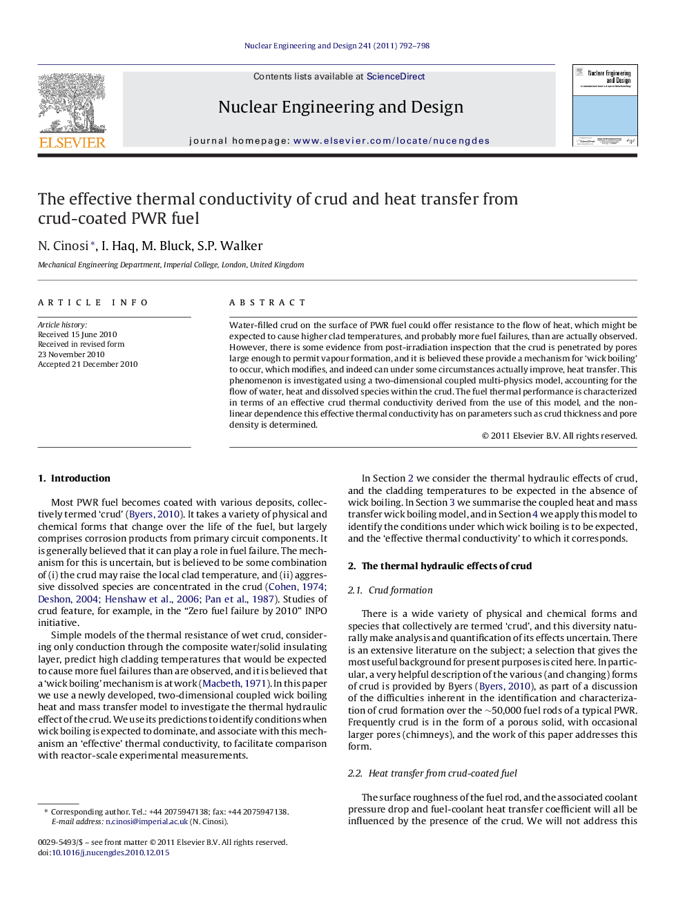 The effective thermal conductivity of crud and heat transfer from crud-coated PWR fuel