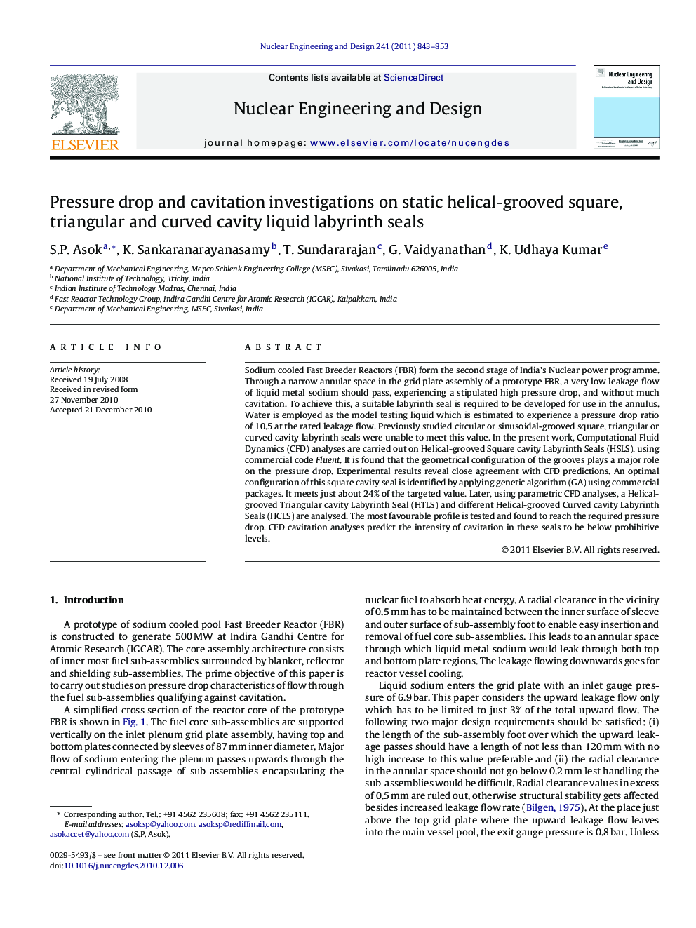 عکس صفحه اول مقاله: Pressure drop and cavitation investigations on static helical-grooved square, triangular and curved cavity liquid labyrinth seals Pressure drop and cavitation investigations on static helical-grooved square, triangular and curved cavity liquid labyrinth seals
