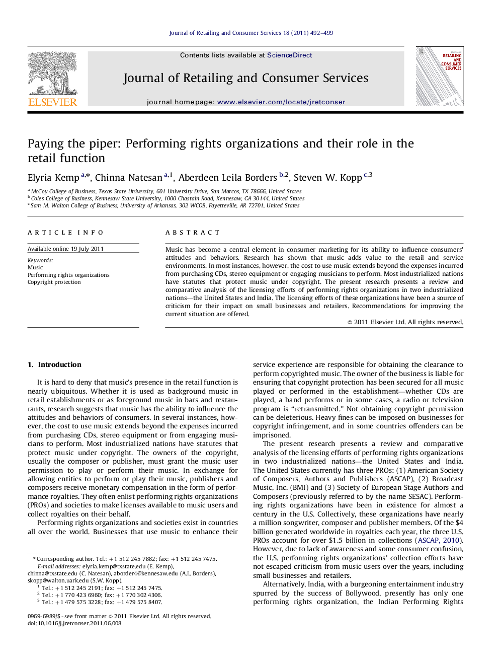 Paying the piper: Performing rights organizations and their role in the retail function